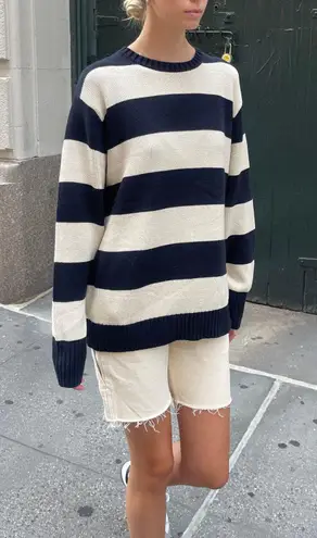 Brandy Melville Navy and White Striped Knit Sweater