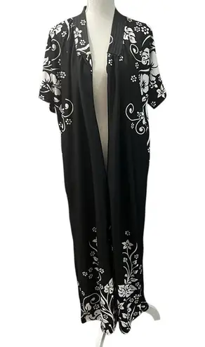 Anthony Richards Black White Floral Hawaiian SS 1/2 Zip Robe Loungewear Medium