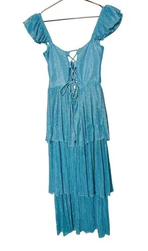 SABINA MUSAYEV Light Blue Metallic Corseted Back Keyhole Cutout Amandea Dress M Size M