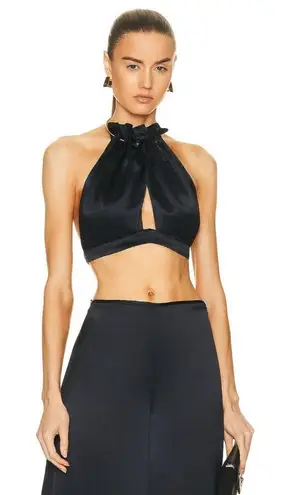 Cult Gaia Anahita Top in Black XSmall New Womens Cropped Satin Blouse