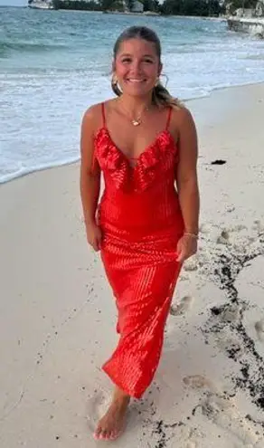If By Sea Orange Sequin Midi Dress