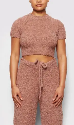 SKIMS Cozy Knit Cropped T-Shirt Rose Clay