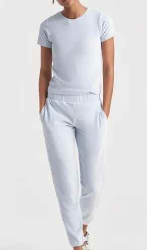 Cale Nina Light Blue Velour Velvet Crew Neck Short Sleeve Crop Tee T