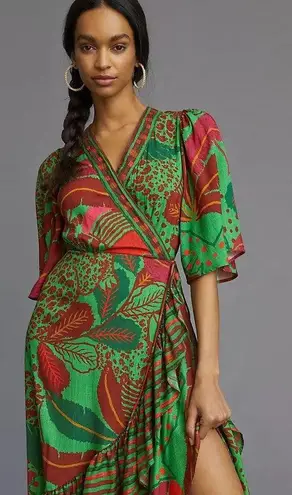 Farm Rio NWT    X Anthropologie Flutter-Sleeve Wrap Maxi Dress