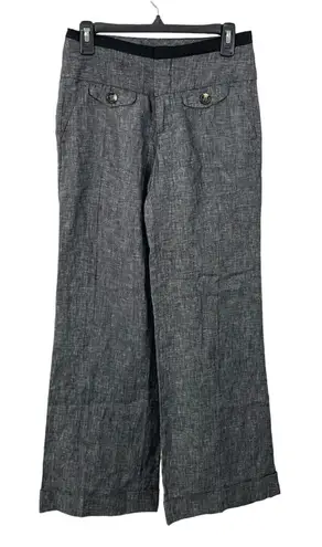 Elevenses NEW Womens Trousers Wide Leg 100% Linen Pants Cuffed Hem Black Sz 2S