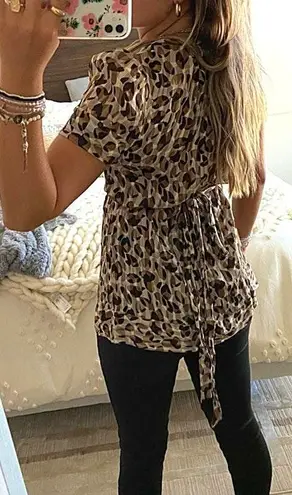BCBGMAXAZRIA Cheetah Print Button Down Tie In Back Top  - Image 4