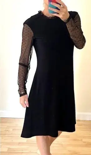 NWT Tash + Sophie Black Sheath Stretch Dress Swiss Dot Mesh Long Sleeves Sz LRG