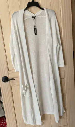 EXPRESS  White Open Knit Long Cardigan Duster Sweater Large NWT