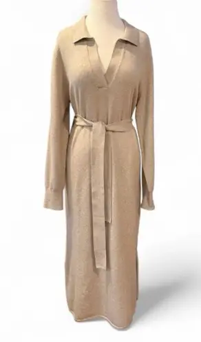 Faherty Jackson Sweater Dress in Oatmeal Heather Cozy Collared Belted Size Large Tan
