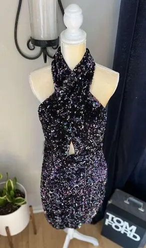 Bardot  The Sequin Halter Dress, Black/Multi, Black Tie, Cocktail Party Large NWT