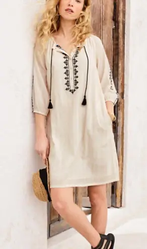 Garnet Hill | Tan Embroidered Gauze Popover Dress Size 6