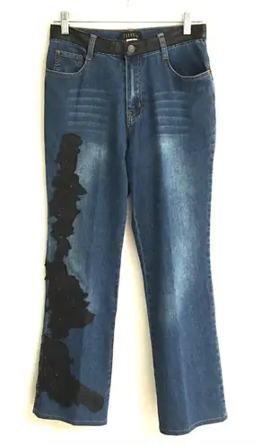 Isabel genuine leather accented boot cut jeans 4 Blue