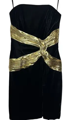 AJ Bari Black Gold Metallic Velvet Strapless Cocktail Party Dress 80s NWT Size 4