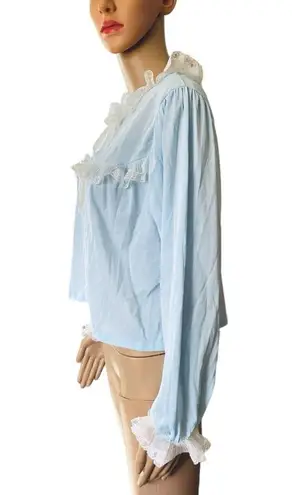 Charmode Sears Roebuck Vintage 70s Blue Dreamy Lace Open Crop Capelet Bed Jacket