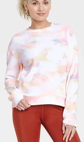 All In Motion Women's Loose Tie-Dye Crewneck Pullover Sweatshirt Light pink Small