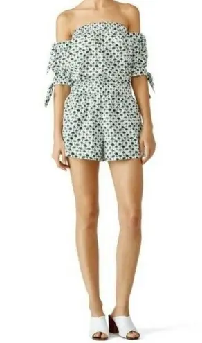 Milly ZOEY Palm Tree Print Cotton Romper Off the Shoulder Size 12