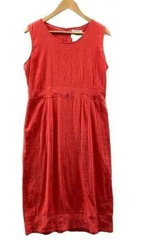 COUNTRY WEAR CASUALS Maxi Dress Womens Large Orange Linen Rayon Silk Embroidered