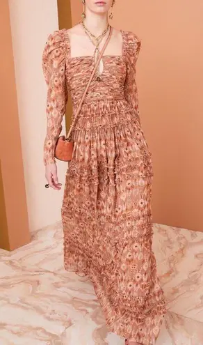 Ulla Johnson Rabia Horizon Brown Printed Silk Blend Maxi Gown Dress Women’s 2