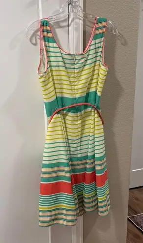 Tiana B Sleeveless Midi Striped Dress 10 Orange/Green/Yellow Fit & Flare Career