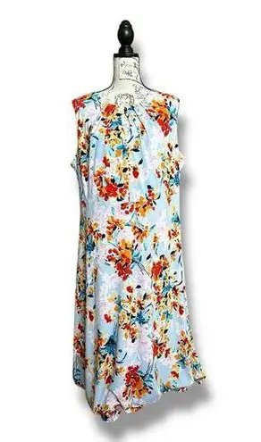 London Times Woman Plus Keyhole Floral Midi Lined Tank Dress Pockets Size 18