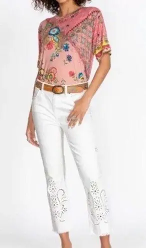 Johnny Was The Cropped Baby Boot Jeans Eyelet Pashmina White Boho Women's 28