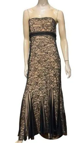 Badgley Mischka Vintage NWT Size 14 Black Lace Rhinestone Formal Strapless Gown
