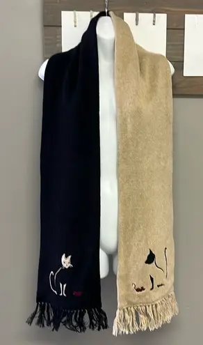 Christopher & Banks Cat Winter Scarf w/ Fringe Y2K 76” by 7.75” Cotton Blend