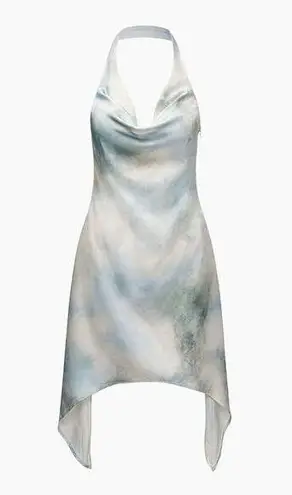 Micas Tie Dye Cowl Neck Satin Halter Mini Dress S NWT