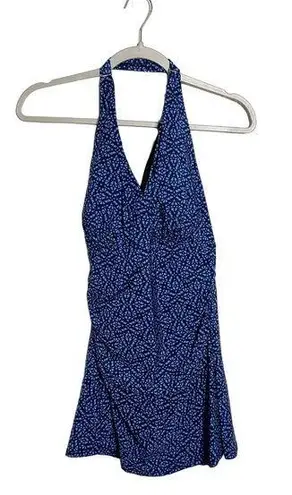 L.L.Bean  Swim Dress One Piece Swimsuit UV 40+ Blue Women's Size 8 D Cup NEW