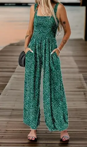 Casual Dark Green Wideleg Jumpsuit for Women Size M