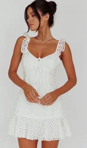 Selfie Leslie Shenay Ruffle Strap Embroidered Mini Dress White