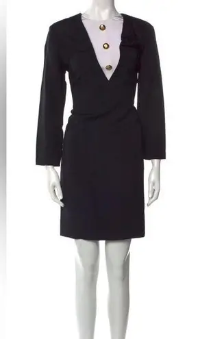 Adolfo Vintage 70s 80s Black Shift Dress with Removable or Adjustable Dickey szL