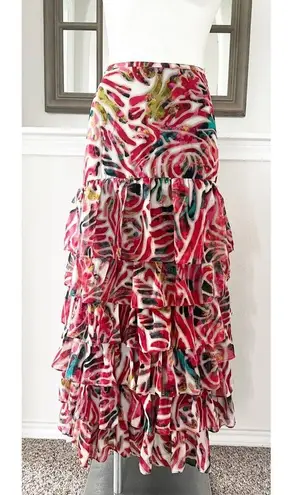 Tunique Tiered Maxi Skirt, Size L Red Size L
