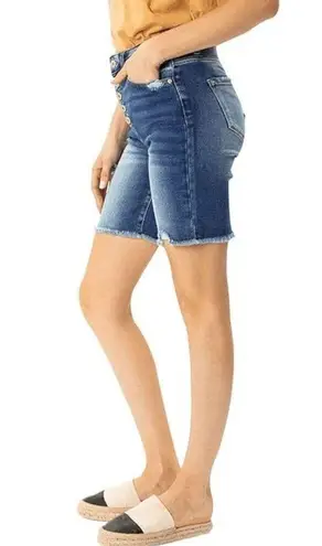 Bermuda KanCan Women's Moss High Rise Button Fly Distressed  Shorts Small