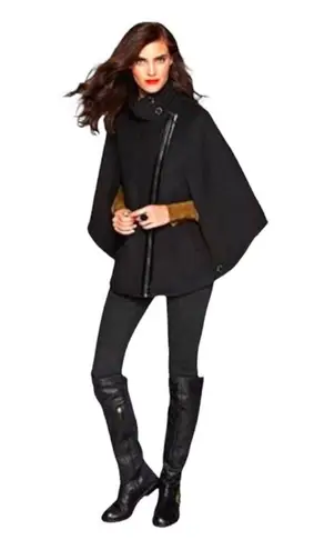 via spiga Via Spigia Black Asymmetrical Zip Front Funnel Neck Cape Coat Jacket