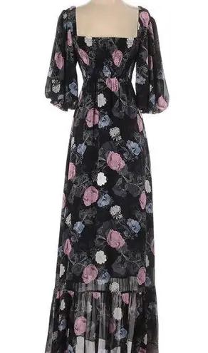 Nicholas Black Purple Floral 100% Silk Square Neckline A