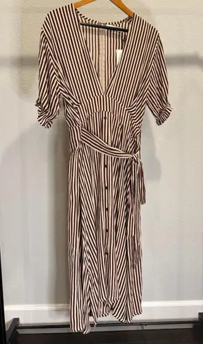 Faithfull the Brand ✨SALE Farah Midi Dress Brown Brighton Stripe Size 8 NWT