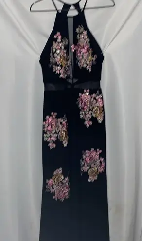 XScape WO SIZE 10 LONG MAXI EVENING DRESS BLACK BEADED EMBROIDERED FLORAL DESIGN