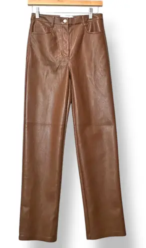 Wilfred Women Melina Faux Leather Pants Brown Sz 4 Straight Leg Chic Minimalist