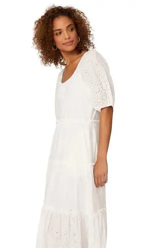Fifteen Twenty Tiered Puff Sleeve Dress in White XLarge Womens Eyelet Cotton Mid