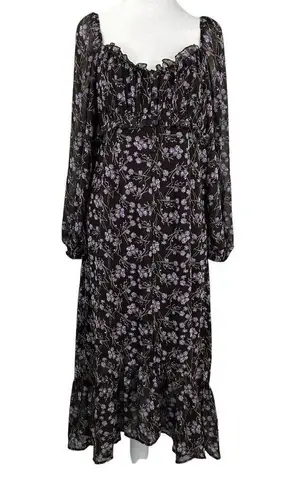143 Story By Line Up Sz M Floral Maxi Brown Lavendor Front Slit Dress
