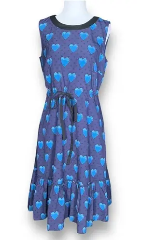 Eshakti eShakati Dress Navy Heart Print Sleeveless Drawstring Waist Scoop Neck Midi