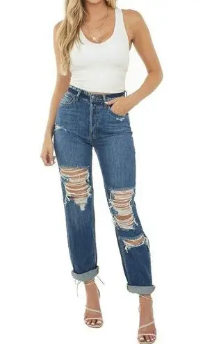 Cello  High Rise 90's Boyfriend Jeans Distressed Destroyed Straight Leg Size 7