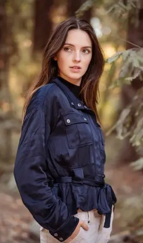 Marrakech Ellis Silky Satin Utility Jacket In Sapphire Blue Size XS