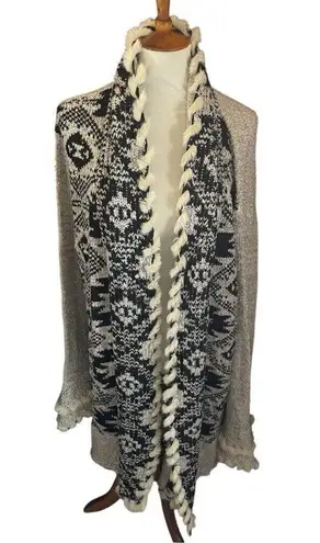 K. Jordan Southwestern Open Cardigan Sweater/Duster Coat Tan & Black w/ Faux Fur Size undefined