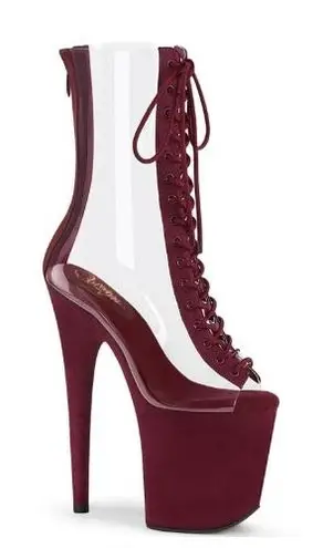 Pleaser Flamingo Peep Toe Mid Calf Platform Boots Burgundy Sz 10 Stripper Dancer Red