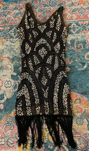 Vijiv 1920s Sequin Embellished Flapper Dress Black
