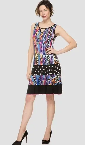 Joseph Ribkoff Woven,Dress Multicolor Patterned Dress with Polka Dot Skirt Size4