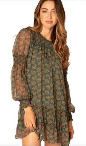 Allison New York Floral Mini Dress Sheer Small Long Sleeves Boho Holiday NWT Green Size undefined
