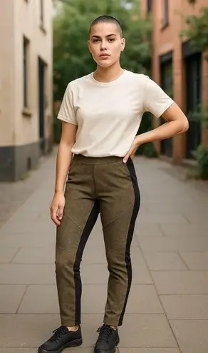 Vocal Faux Suede Moto Leggings Large Black Olive Stretch Panel Pants Large